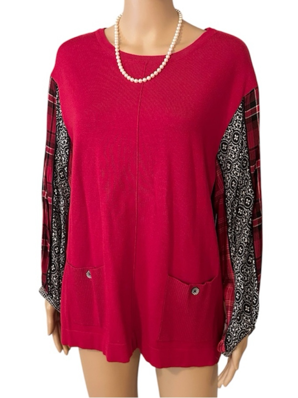 NWT John Mark Women’s Size Medium Red Long Sleeve Front Pocket Sedona Blouse Top